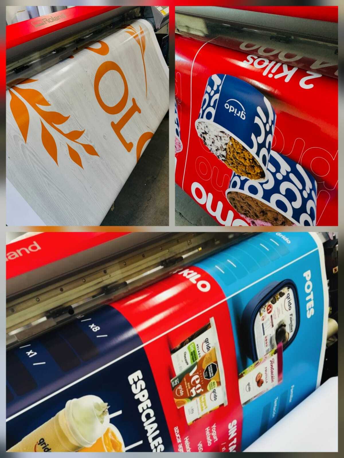 Collage del proceso de producción e impresión en MR Letreros